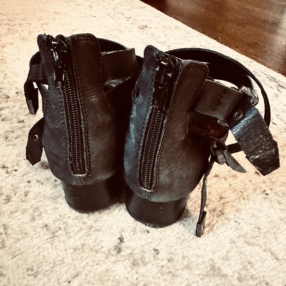 Jeffrey Campbell | Everly Black Leather Buckle Cutout Ankle Booties Size 8 - Picture 4 of 5